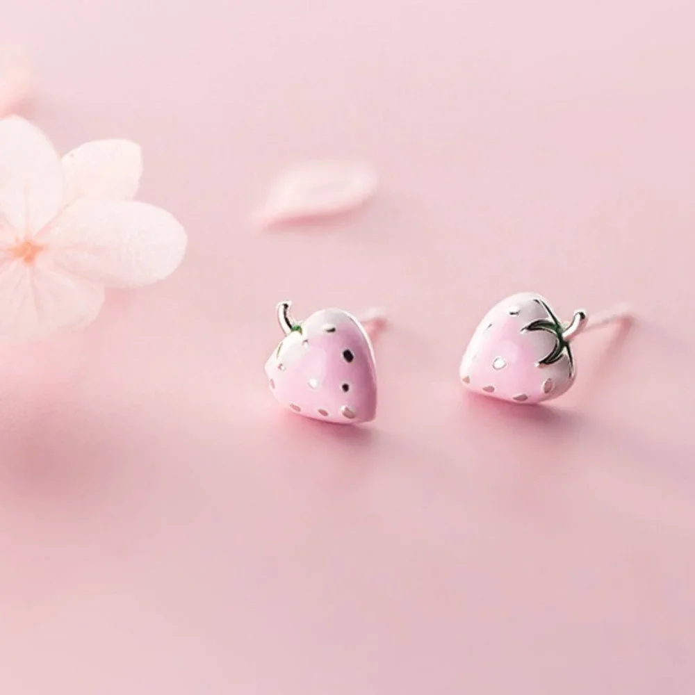 Pink Strawberry Earrings - Picture 2 of 8